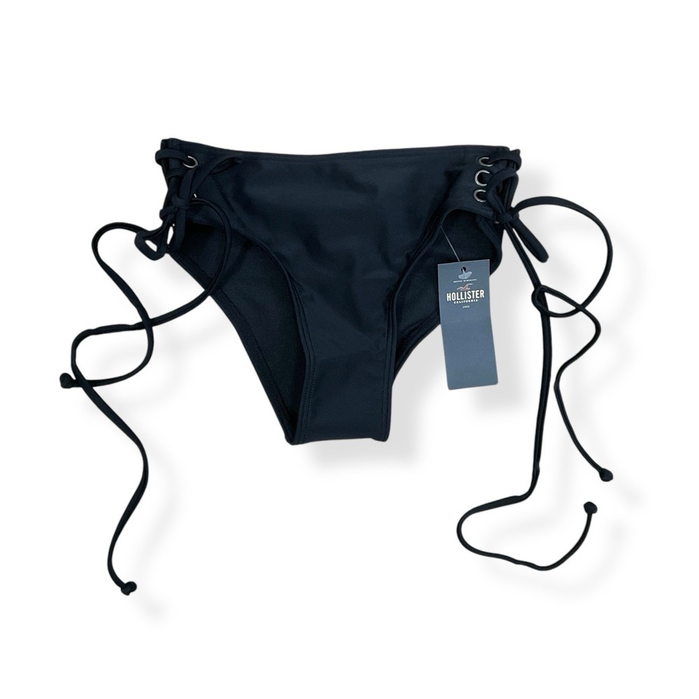 Hollister Cheeky‎ Bikini Bottom Womens XS Black Ruched Scrunched Tie NWT
